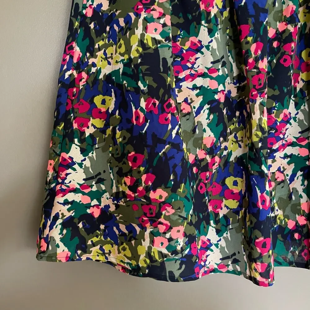 J Crew Floral Skirt A-Line Size 2‎ Flowy Chiffon Blue Pink Green White Colorful